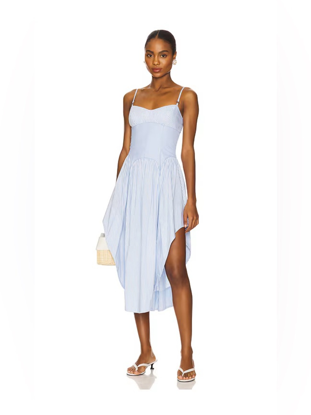 Fleur du Mal Light Blue Striped Asymmetrical Sundress